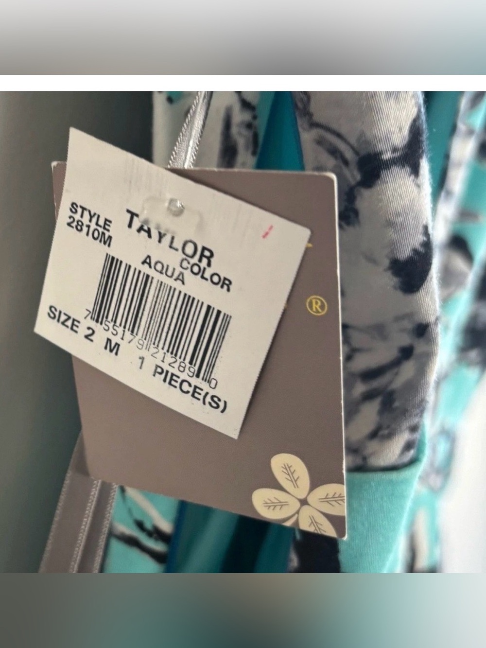 Taylor Floral Pleated Sundress – V-Neck, Turquoise Black White Print, Size 2 - Picture 6 of 7